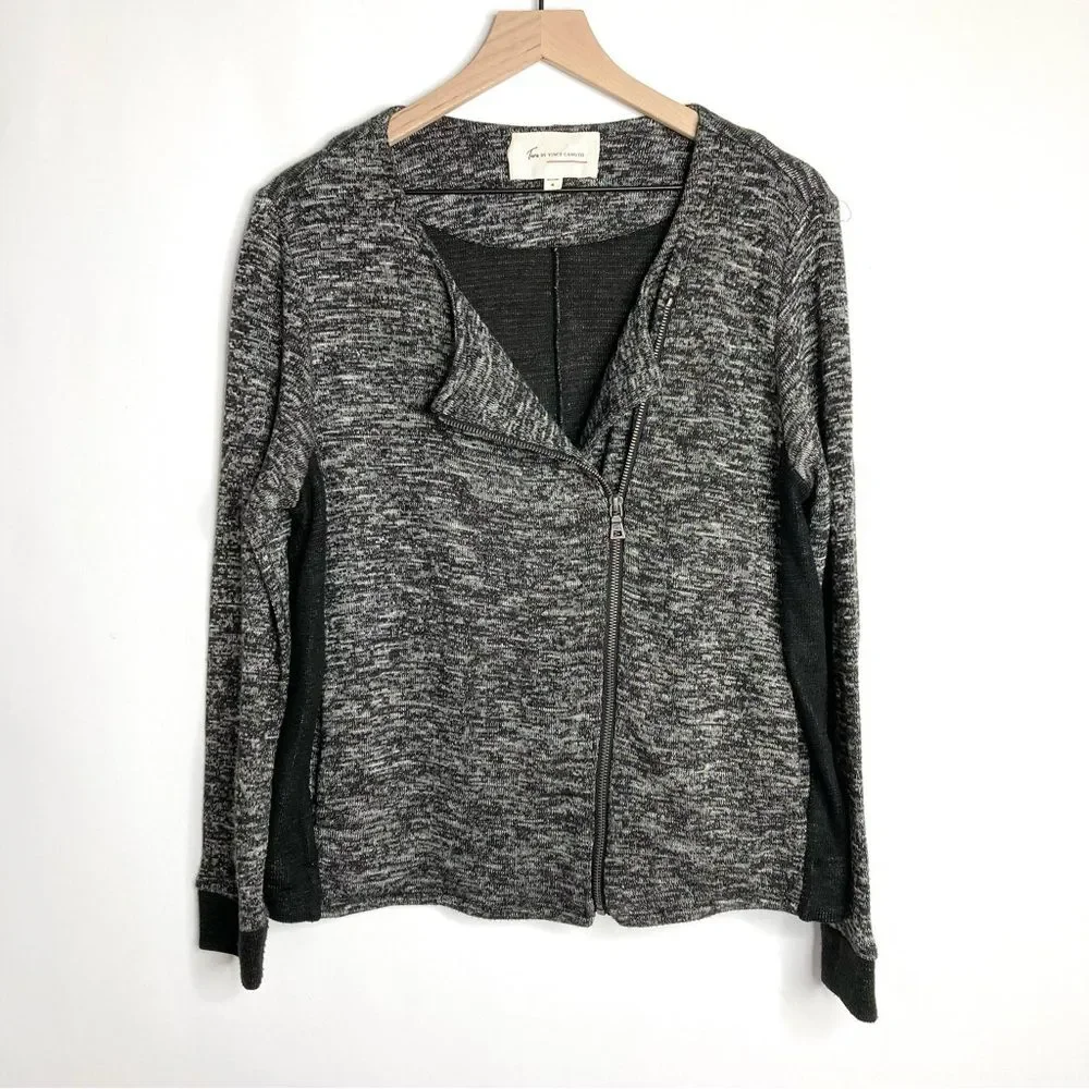 Two by Vince Camuto Moto Sweater Medium Gray Black